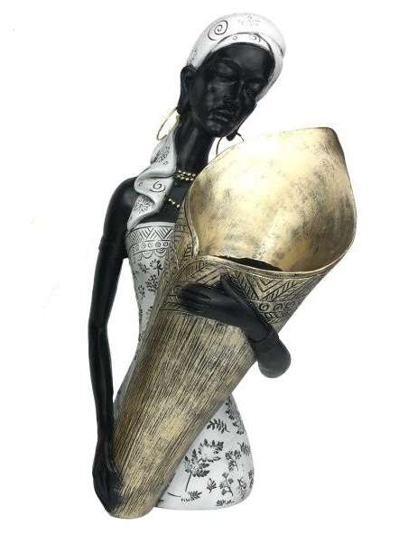 Donna Africana Fioriera Decorativa in Resina