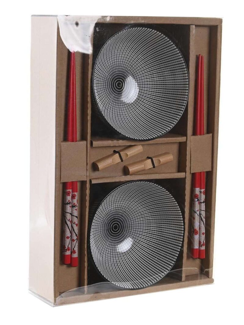 Set Sushi X2 In Bamboo E Ciotole Gres 30X21X7 Nero