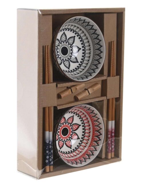 Set Sushi X2 in Bamboo e Ciotole Gres 30x21x7 Multicolore