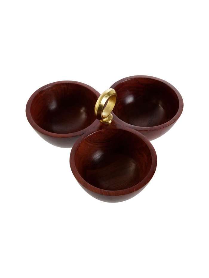 Pc-208456-1 Ciotola Aperitivo In Acacia Marrone Con Finitura Dorata