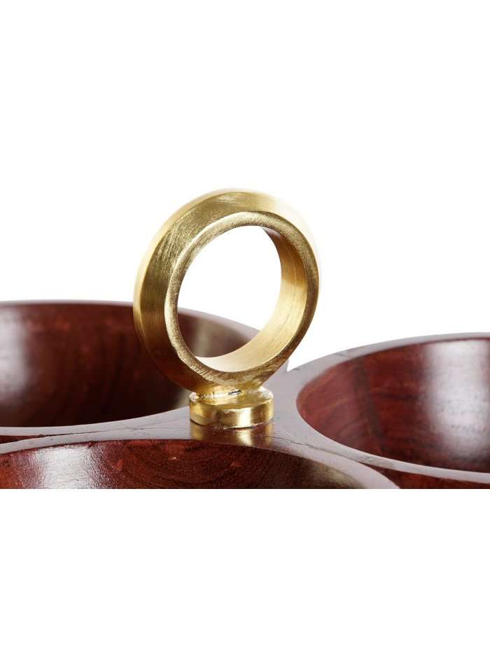 Pc-208456-2 Ciotola Aperitivo In Acacia Marrone Con Finitura Dorata