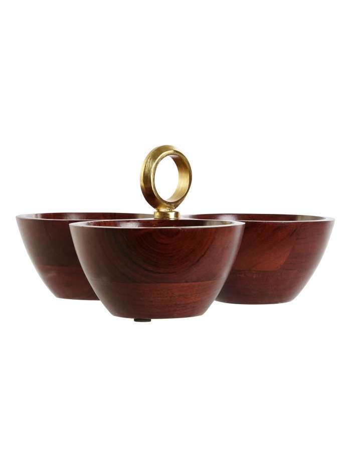 Pc-208456-3 Ciotola Aperitivo In Acacia Marrone Con Finitura Dorata