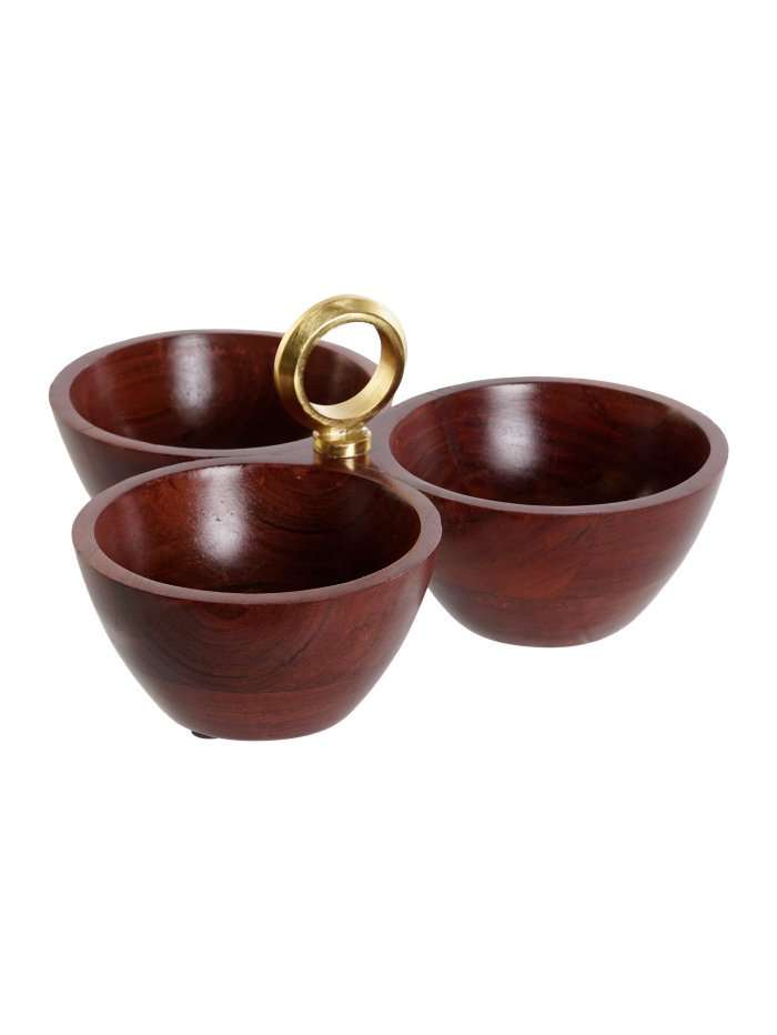 Pc-208456 Ciotola Aperitivo In Acacia Marrone Con Finitura Dorata
