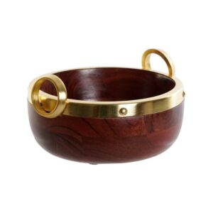 Ciotola in Acacia Marrone con Finitura Dorato