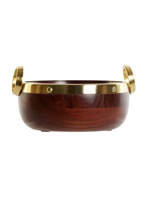 Ciotola in Acacia Marrone con Finitura Dorato