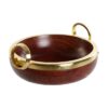 Insalatiera In Acacia Marrone Con Finitura In Alluminio Dorato