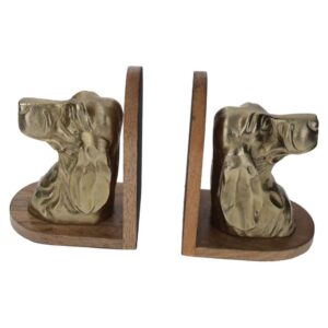 Fermalibri a Forma di Busto di Cane in Metallo Dorato