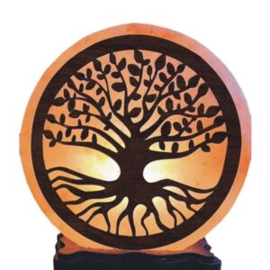 Lampada di Sale Albero della Vita 3D con Base in Legno