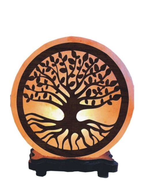 Lampada di Sale Albero della Vita 3D con Base in Legno