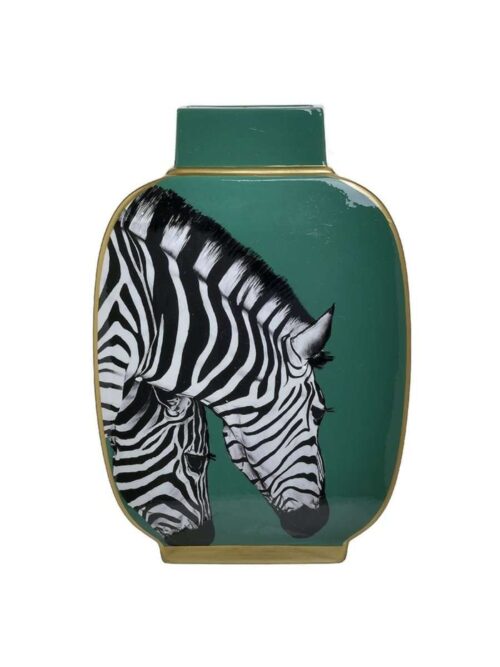 Vaso Decorativo in Porcellana Verde con Zebra