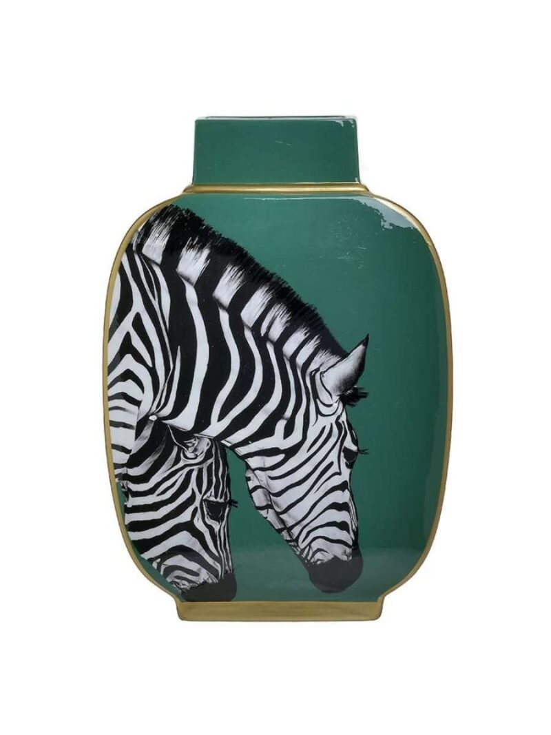 Vaso Decorativo In Porcellana Verde Con Zebra