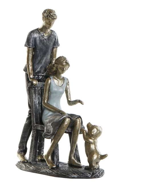 Decorazione Coppia con Cane in Resina Blu Oro