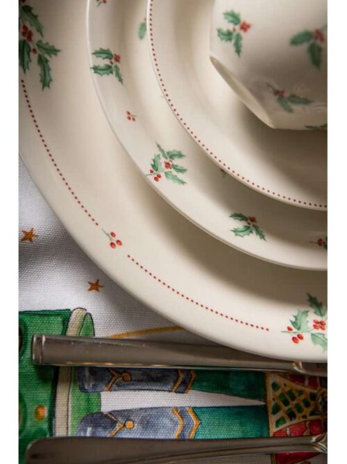 Piatto in Ceramica Beige con Agrifoglio Verde