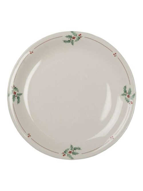 Piatto in Ceramica Beige con Agrifoglio Verde