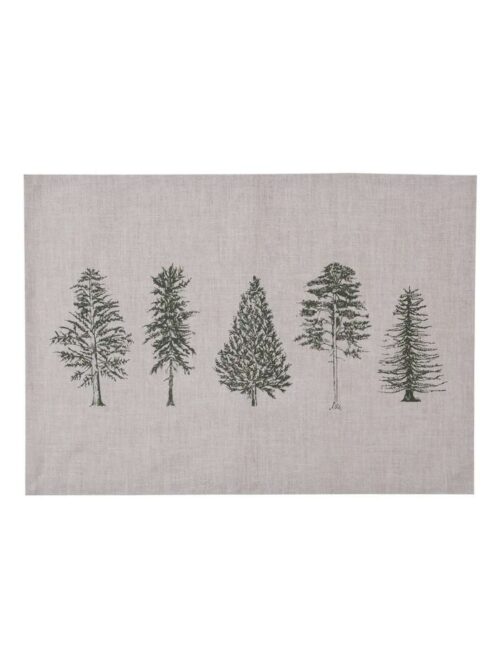 Set di 6 Tovagliette Natalizie in Cotone Beige con Alberi