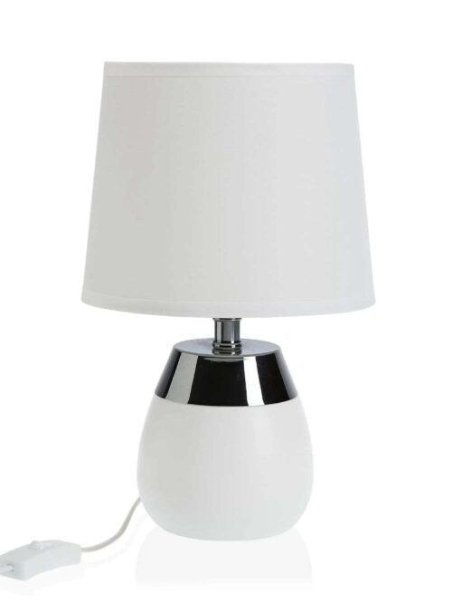 Lampada da Tavolo in Ceramica Bianca e Metallo Inox