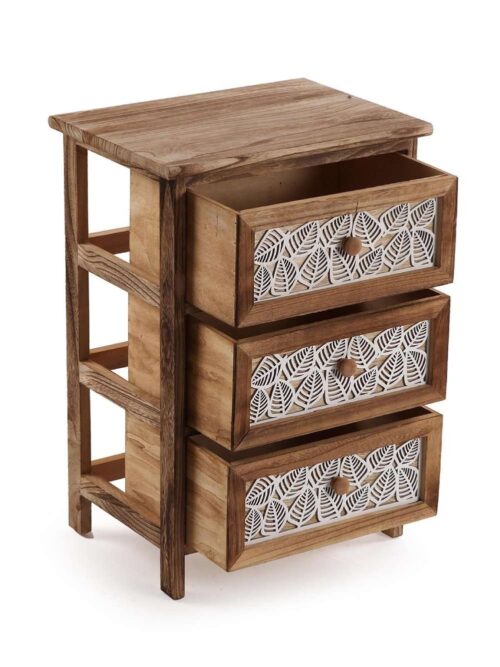 Cassettiera 3 Cassetti in Legno con Decorazione Leaf