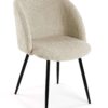 Sedia Con Braccioli In Tessuto Beige E Piedi In Metallo