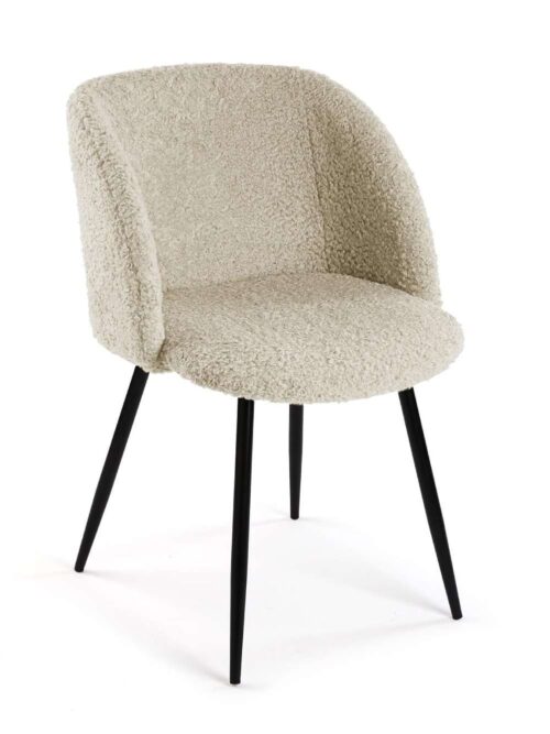 Sedia con Braccioli in Tessuto Beige e Piedi in Metallo