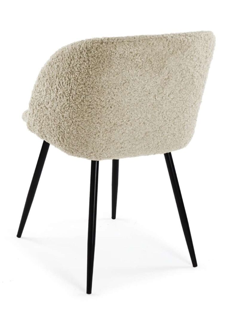 Sedia Con Braccioli In Tessuto Beige E Piedi In Metallo