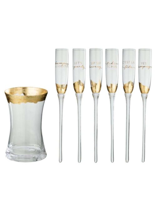Set di 6 Bicchieri da Champagne e Vaso in Vetro
