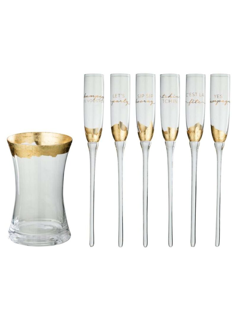 Set Di 6 Bicchieri Da Champagne E Vaso In Vetro