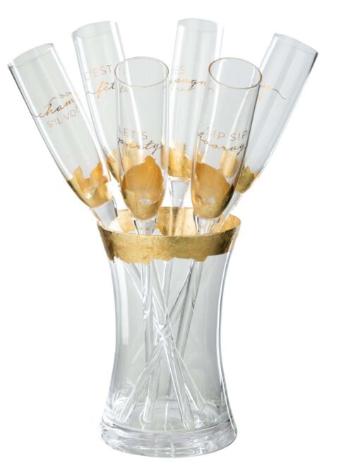 Set di 6 Bicchieri da Champagne e Vaso in Vetro
