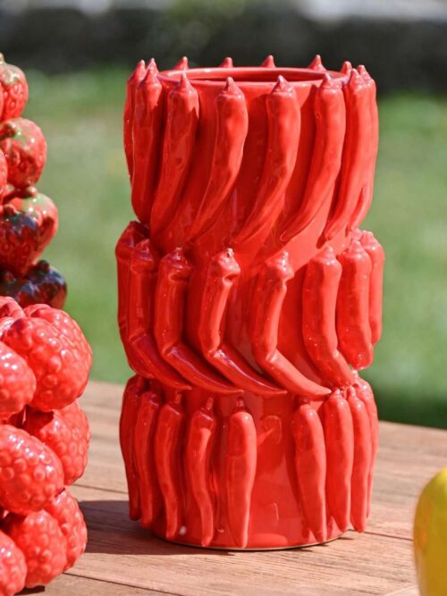 Vaso in Gres Porcellanato con Motivo di Peperoncino Rosso