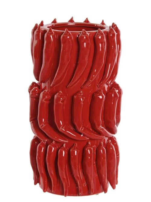 Vaso in Gres Porcellanato con Motivo di Peperoncino Rosso