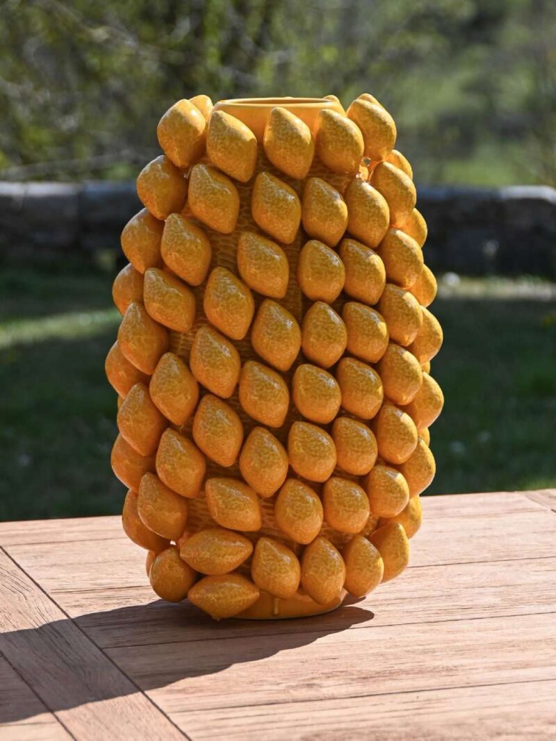 Vaso In Gres Porcellanato Con Motivo Di Limoni Giallo
