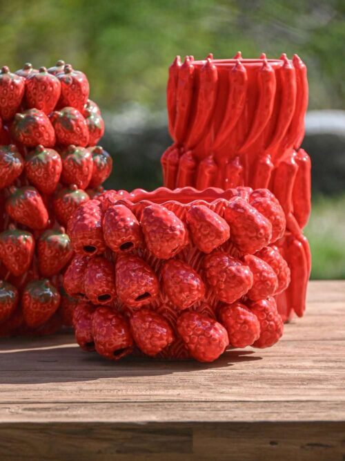 Vaso in Gres Porcellanato con Motivo di Peperoncino Rosso