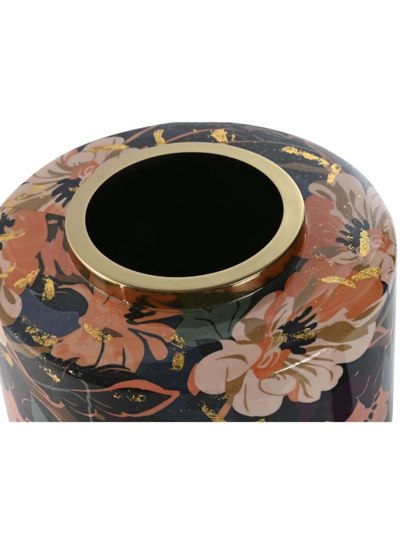 Vaso In Metallo Decorato Fiori Multicolore