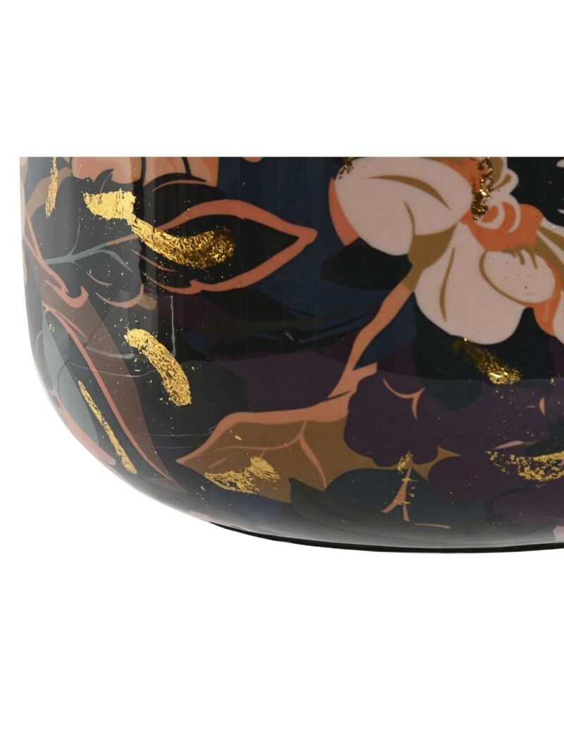 Vaso In Metallo Decorato Fiori Multicolore