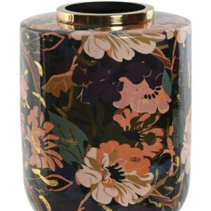 Vaso in Metallo Decorato Fiori Multicolore