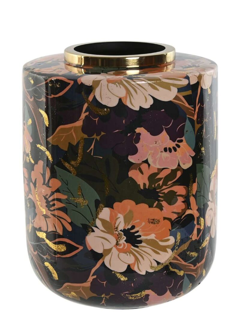 Vaso In Metallo Decorato Fiori Multicolore