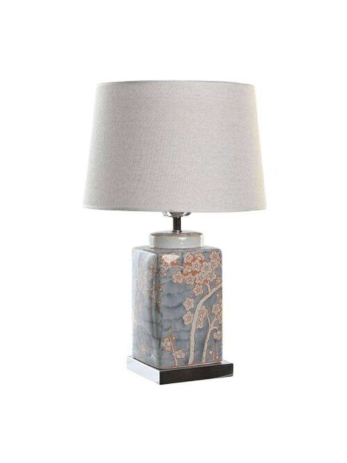 Lampada da Tavolo in Porcellana Azzurra Fiori Arancio