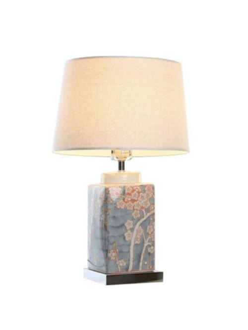 Lampada da Tavolo in Porcellana Azzurra Fiori Arancio
