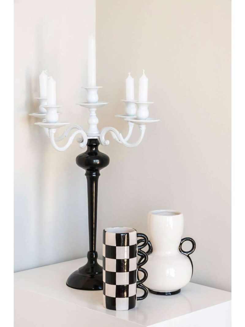 Candelabro In Metallo Bicolore Bianco E Nero A 5 Posizioni
