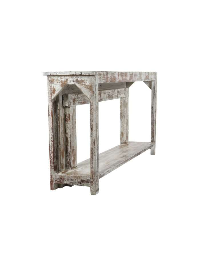 Consolle In Legno Intagliato Decapato Bianco