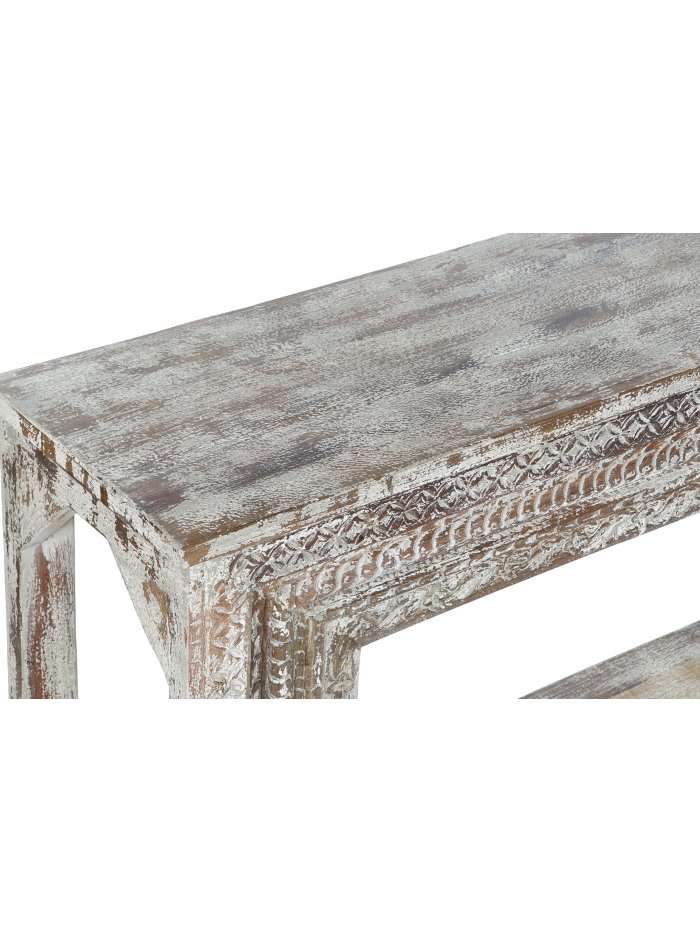 Consolle In Legno Intagliato Decapato Bianco