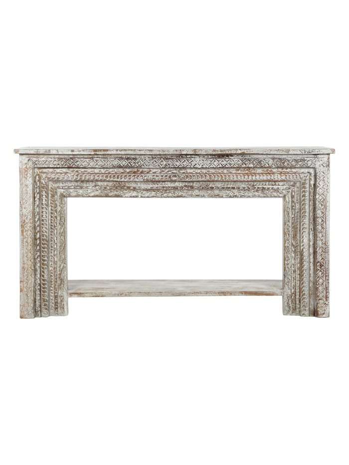 Consolle In Legno Intagliato Decapato Bianco