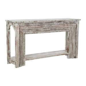 Consolle in Legno Intagliato Decapato Bianco