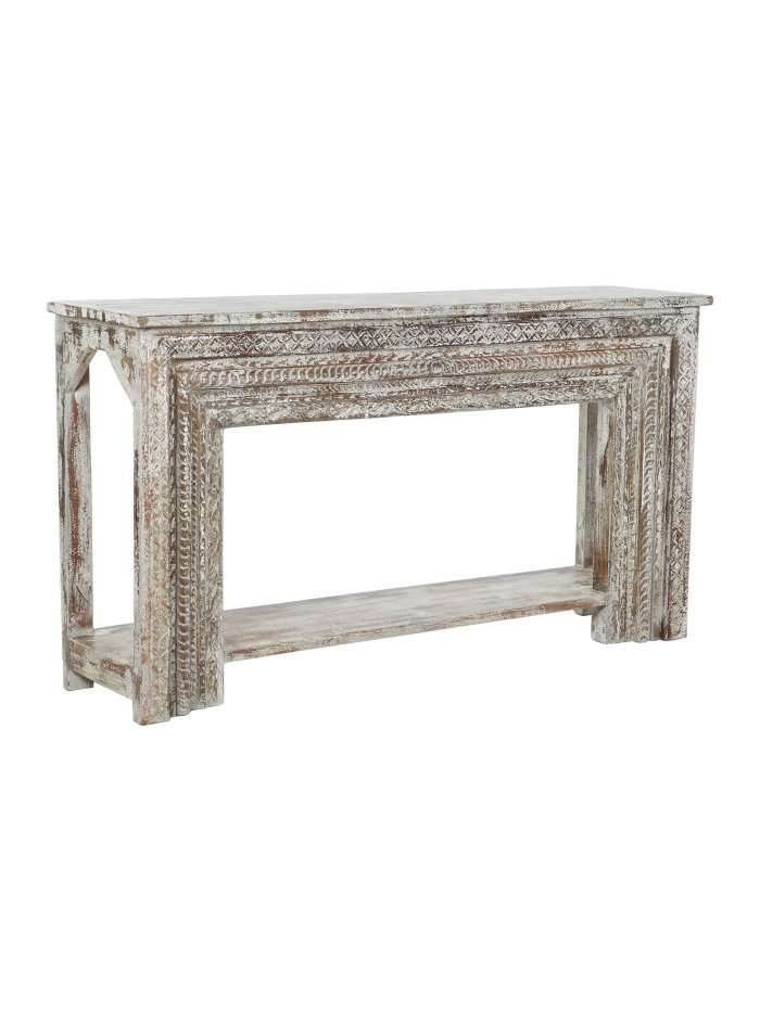 Consolle In Legno Intagliato Decapato Bianco