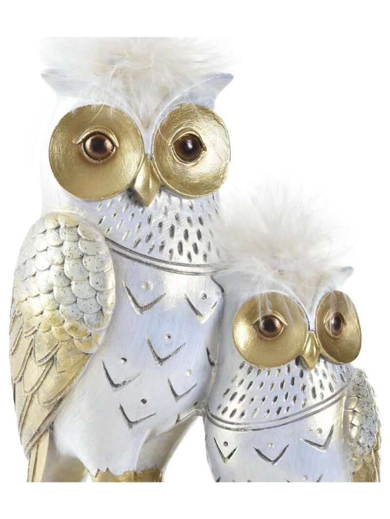 Coppia Gufetti Su Tronco Bianco Oro