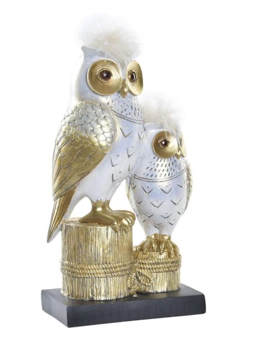 Coppia Gufetti su Tronco Bianco Oro