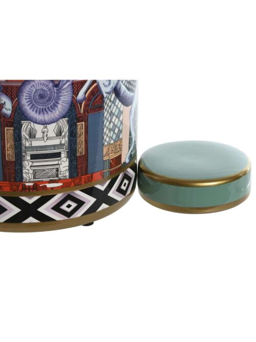 Vaso Porcellana Con Coperchio Motivi Giocosi Multicolor
