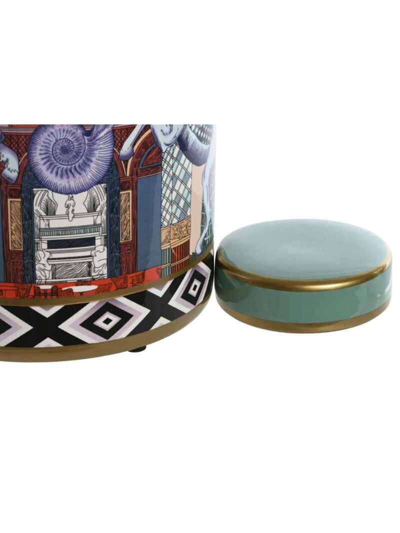 Vaso Porcellana Con Coperchio Motivi Giocosi Multicolor
