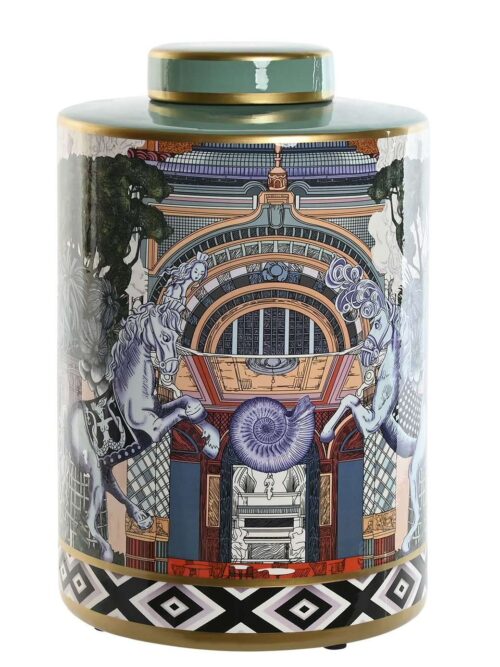 Vaso Porcellana Con Coperchio Motivi Giocosi Multicolor