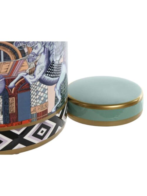 Vaso Porcellana Con Coperchio Motivi Giocosi Multicolor