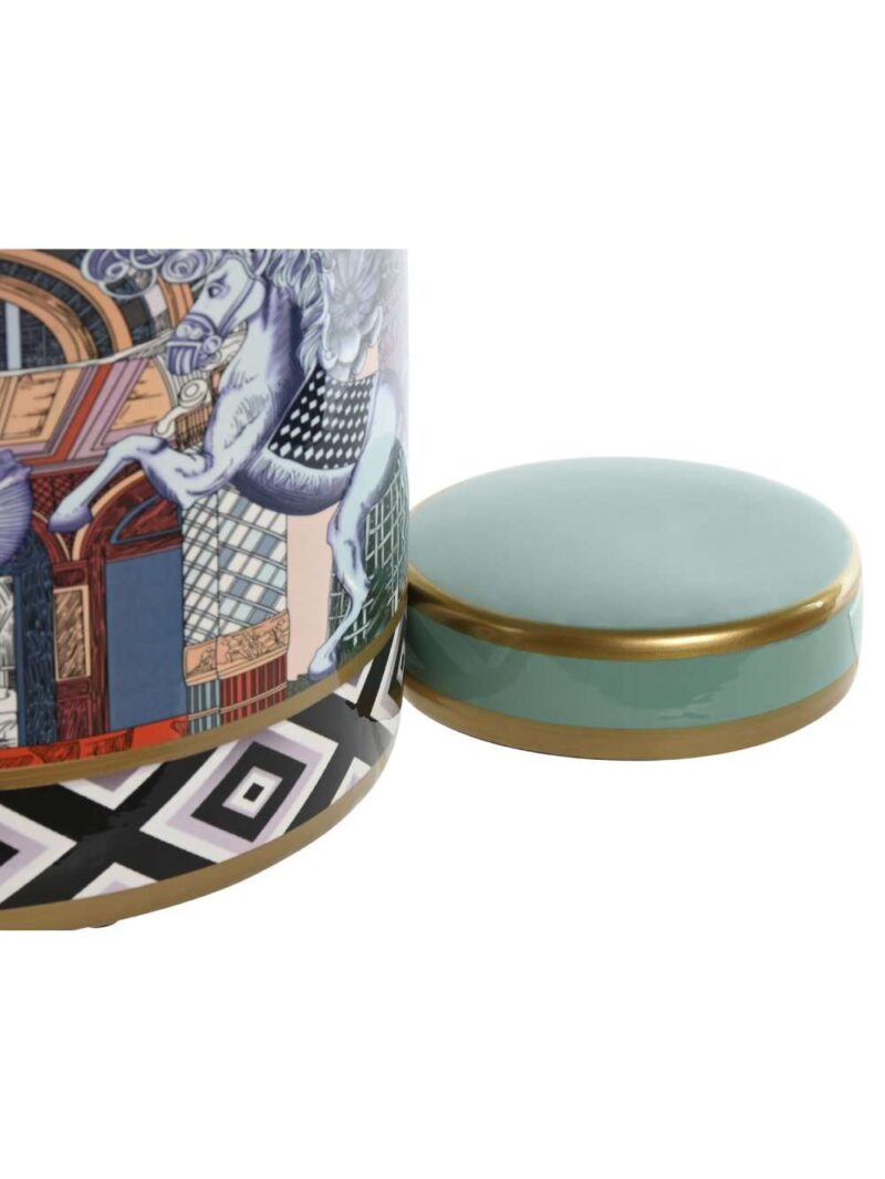 Vaso Porcellana Con Coperchio Motivi Giocosi Multicolor